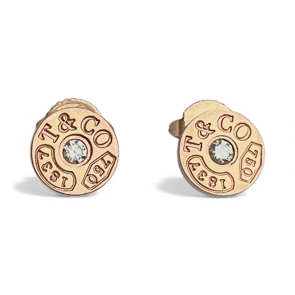 Tiffany & Co. Jewelry - Tiffany & Co. Rose Gold Diamond 1837 Round Stud Earrings